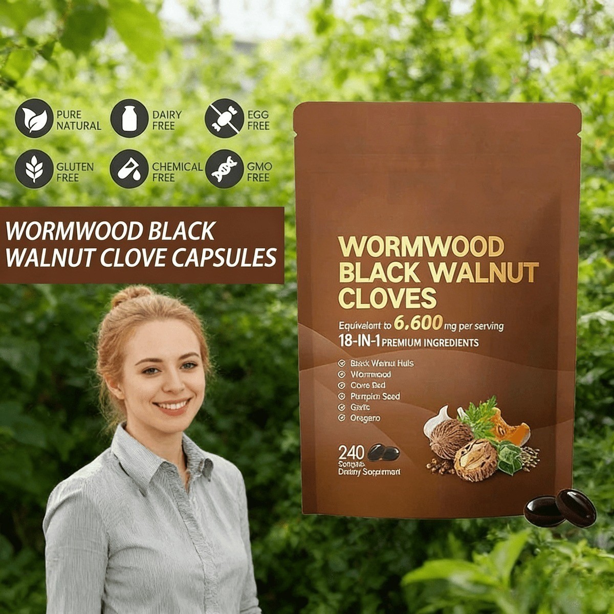 VivoNu Wormwood Black Walnut Cloves Capsules,Natural Cleanse&Metabolism Support