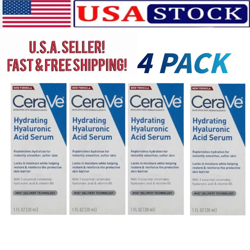 4PACK CeraVe Hydrating Hyaluronic Acid Face Serum 1oz NEW / US STOCK