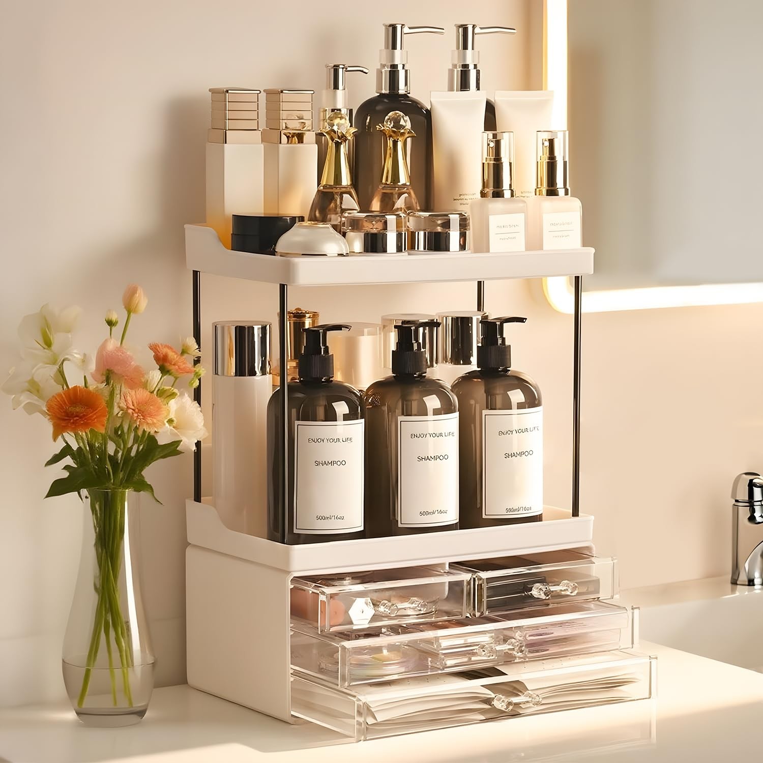 Bathroom Organizers and Storage, 5Tier 4Drawer Makeup Organizer Countertop, M…