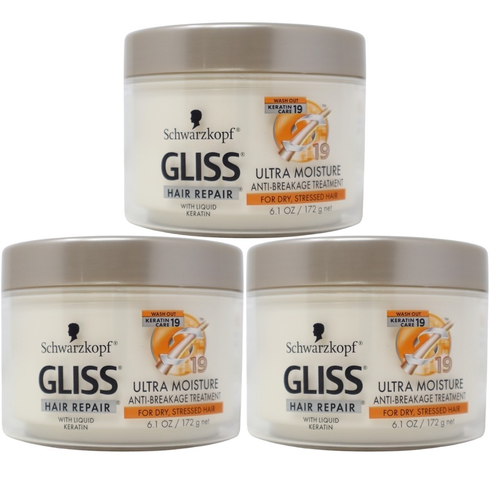 3x Schwarzkopf Gliss Hair Repair Ultra Moisture Anti-Breakage Treatment, 6.1 oz