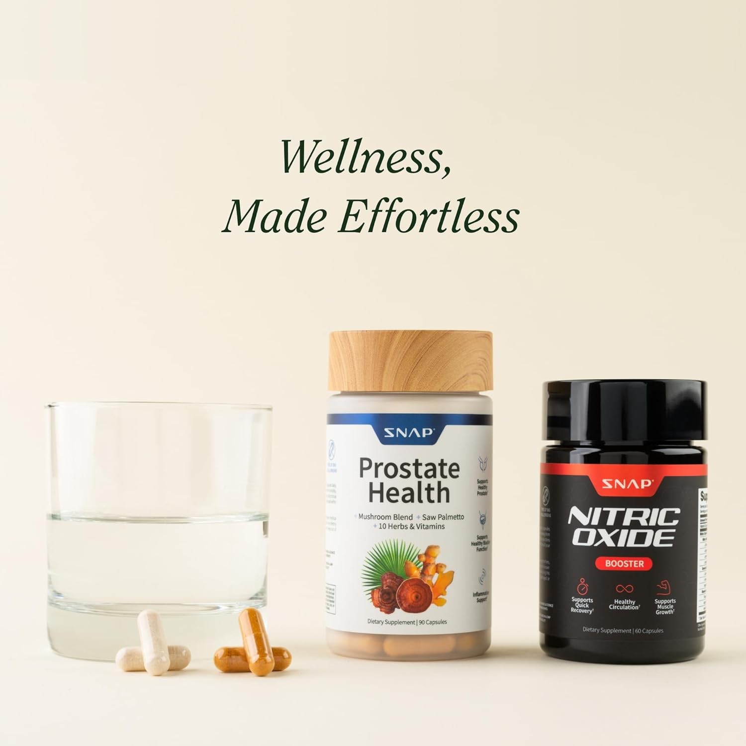 Snap Supplements Prostate Health &Nitric Oxide Supplement Bundle 90+60 Capsules