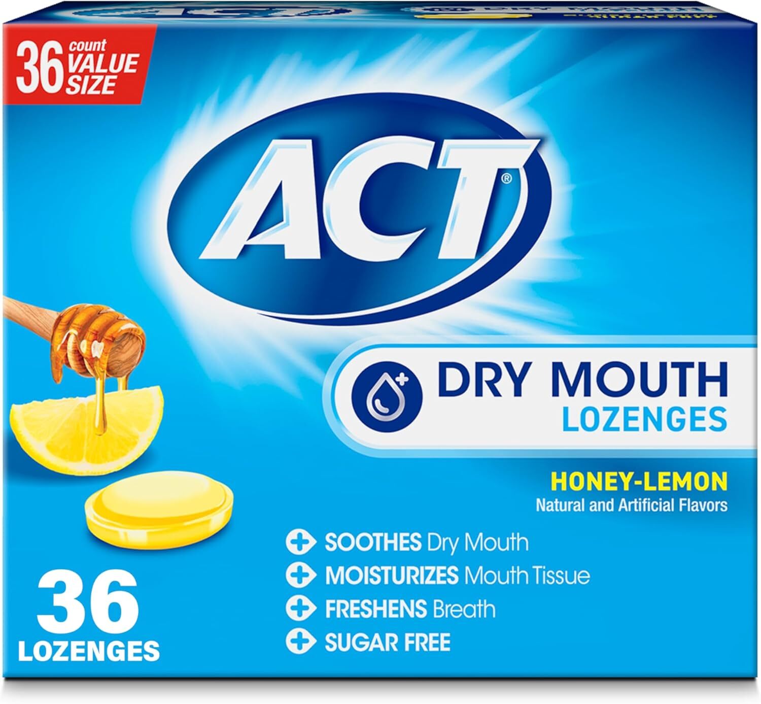 ACT Dry Mouth Lozenges With Xylitol, Soothing Mint Flavor, One Pack of 36 Count.