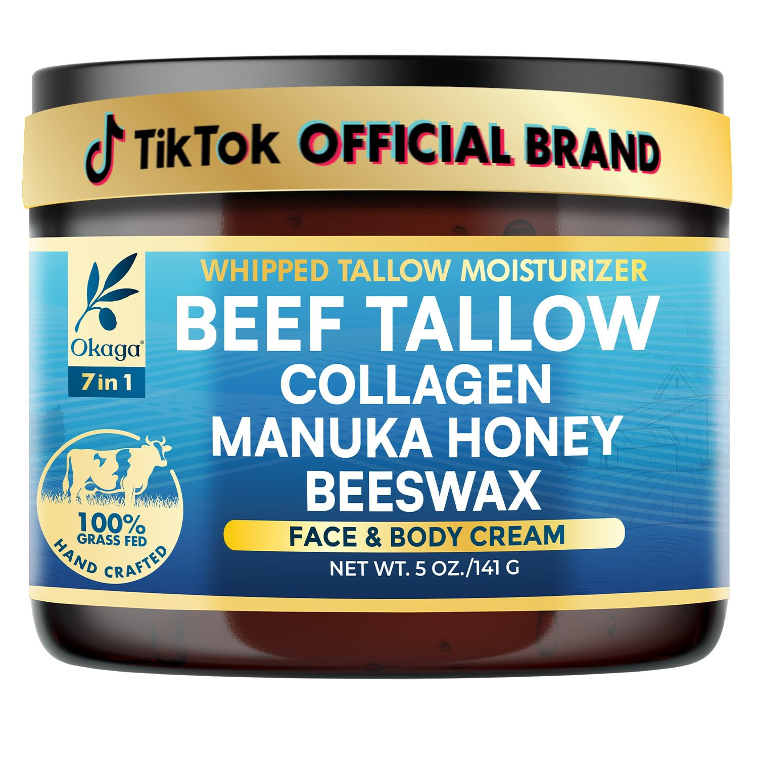 Organic Beef Tallow for Skin, Organic Grass-Fed Beef Tallow Balm with Manuka Hon
