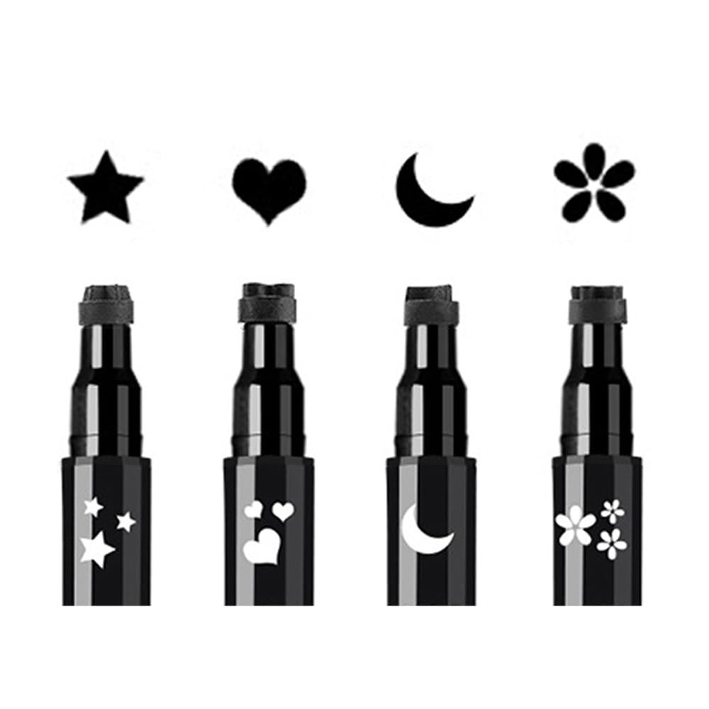 Face Stamp Eyeliner Set 4PCS Dual End 2in1 Black Shape Stamp Pen Cat Eye Makeup