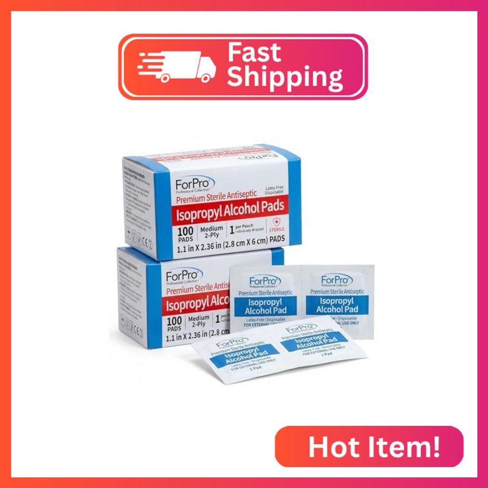 ForPro Alcohol Prep Pads, 200-Count Sterile Alcohol Wipes Individually Wrapped,
