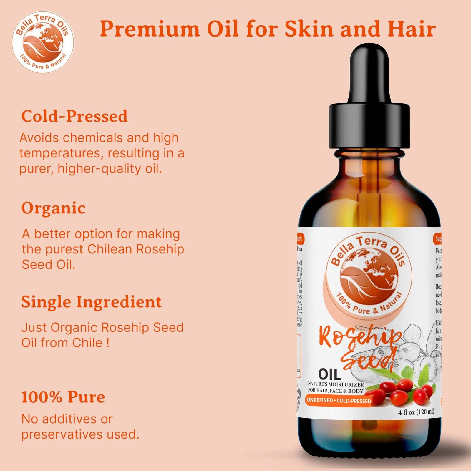 Rosehip Seed Oil: Cold-Pressed, Pure, Ideal for Skin Regeneration and Care