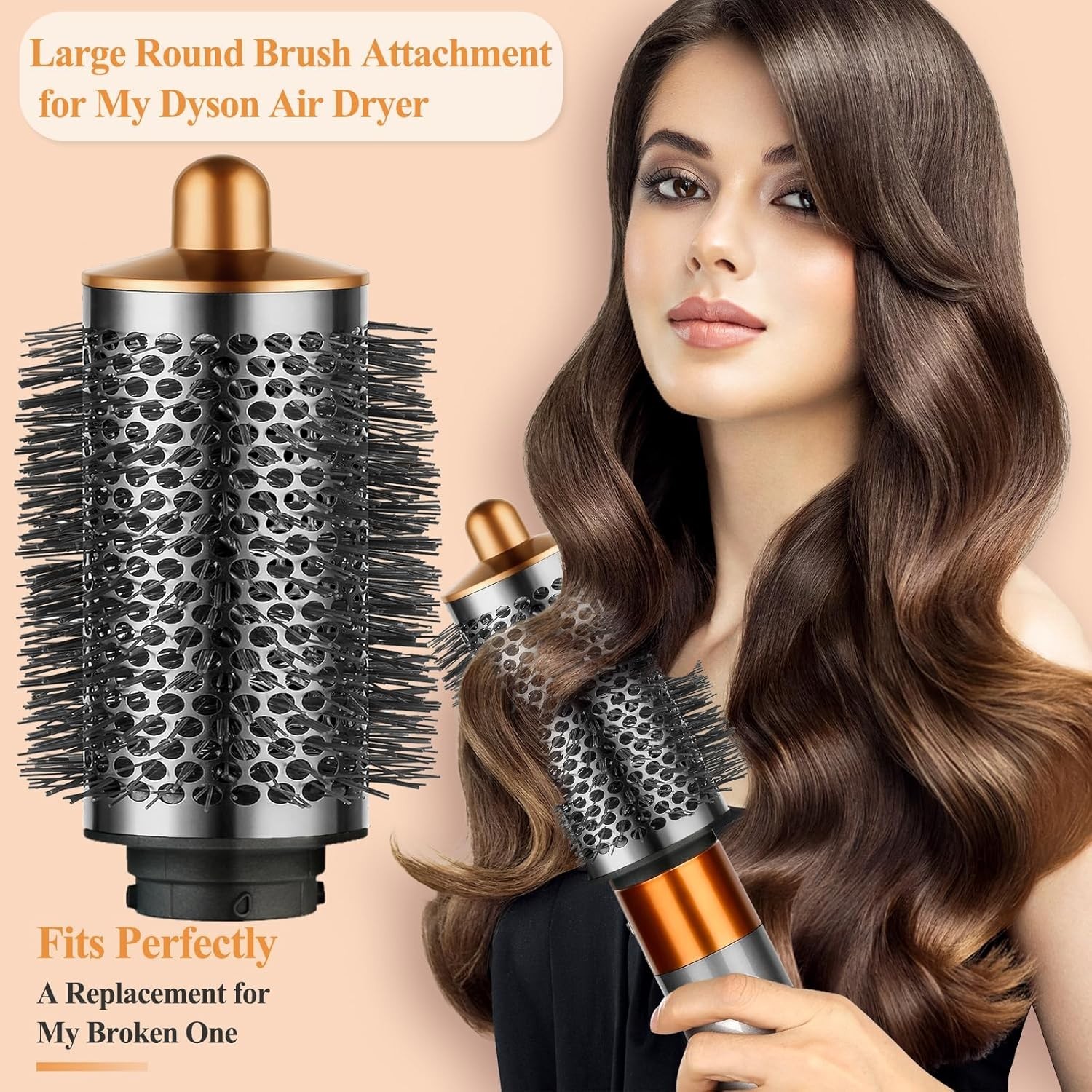 Dyson Airwrap Large Round Volumizing Brush – Nickel/Copper Fluffy Styler