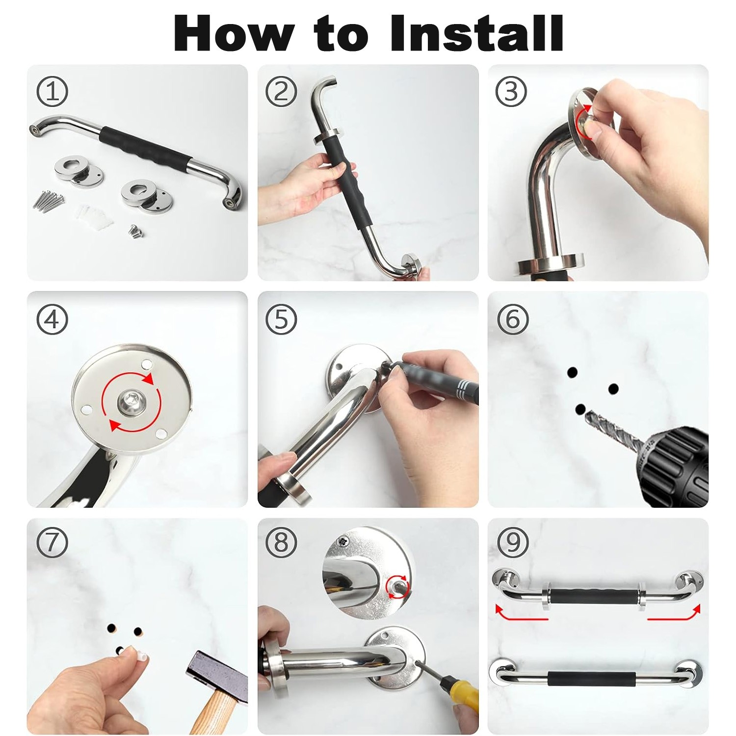 Stainless Steel Shower Grab Bar w/Anti Slip Rubber Grip for Bathroom Handrail US