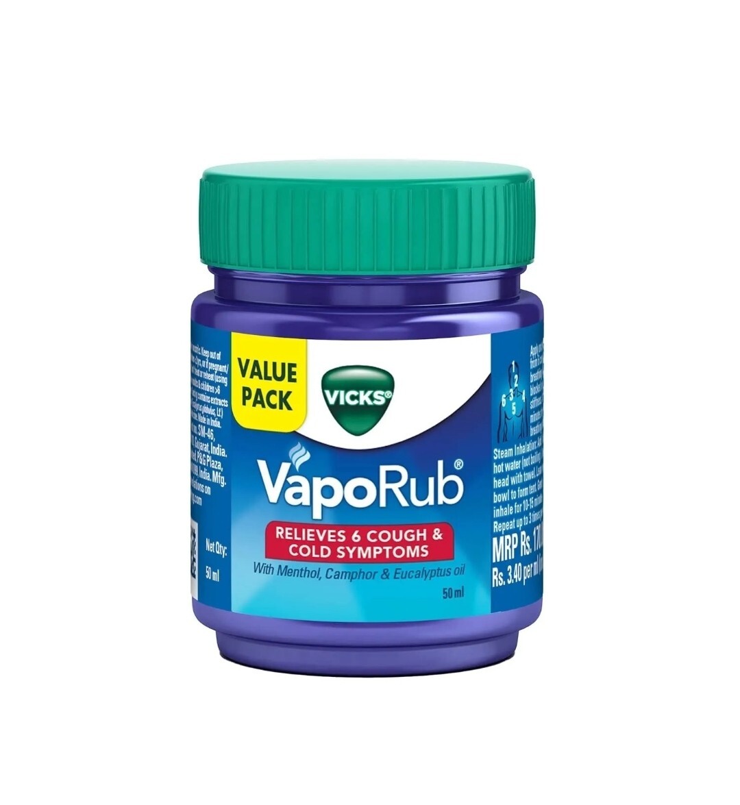 Vicks VapoRub Rub Congestion Cold Headache Relief Menthol Eucalyptus – 50 ml