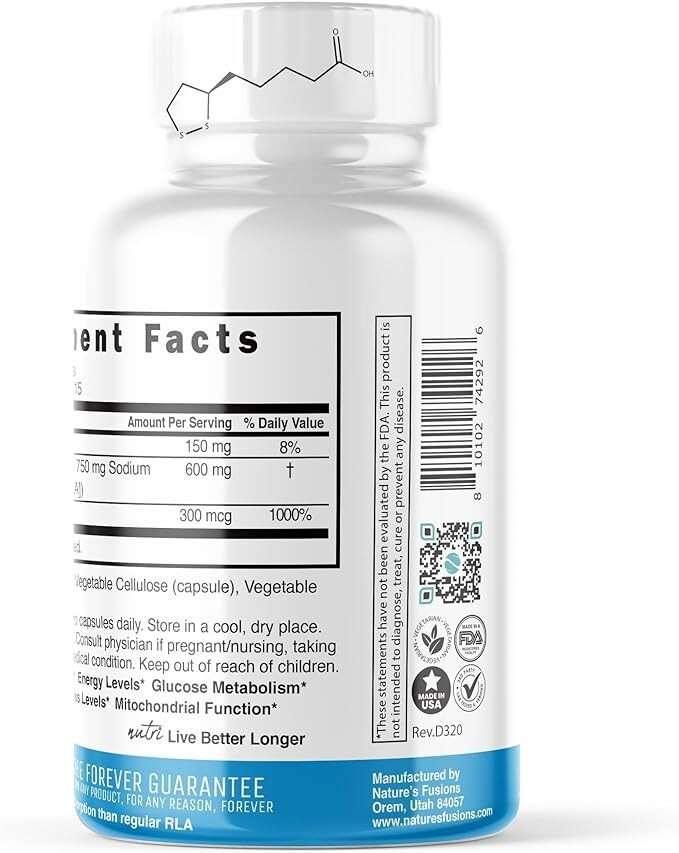 Nutri R Alpha Lipoic Acid 600Mg Capsules – R Lipoic Acid Stabilized with Biotin