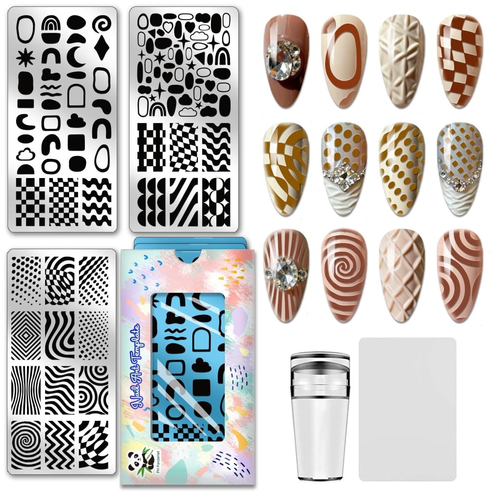 PH PandaHall 3pcs Geometric Texture Nail Stamping 12×6 cm / 4.7×2.3 inches