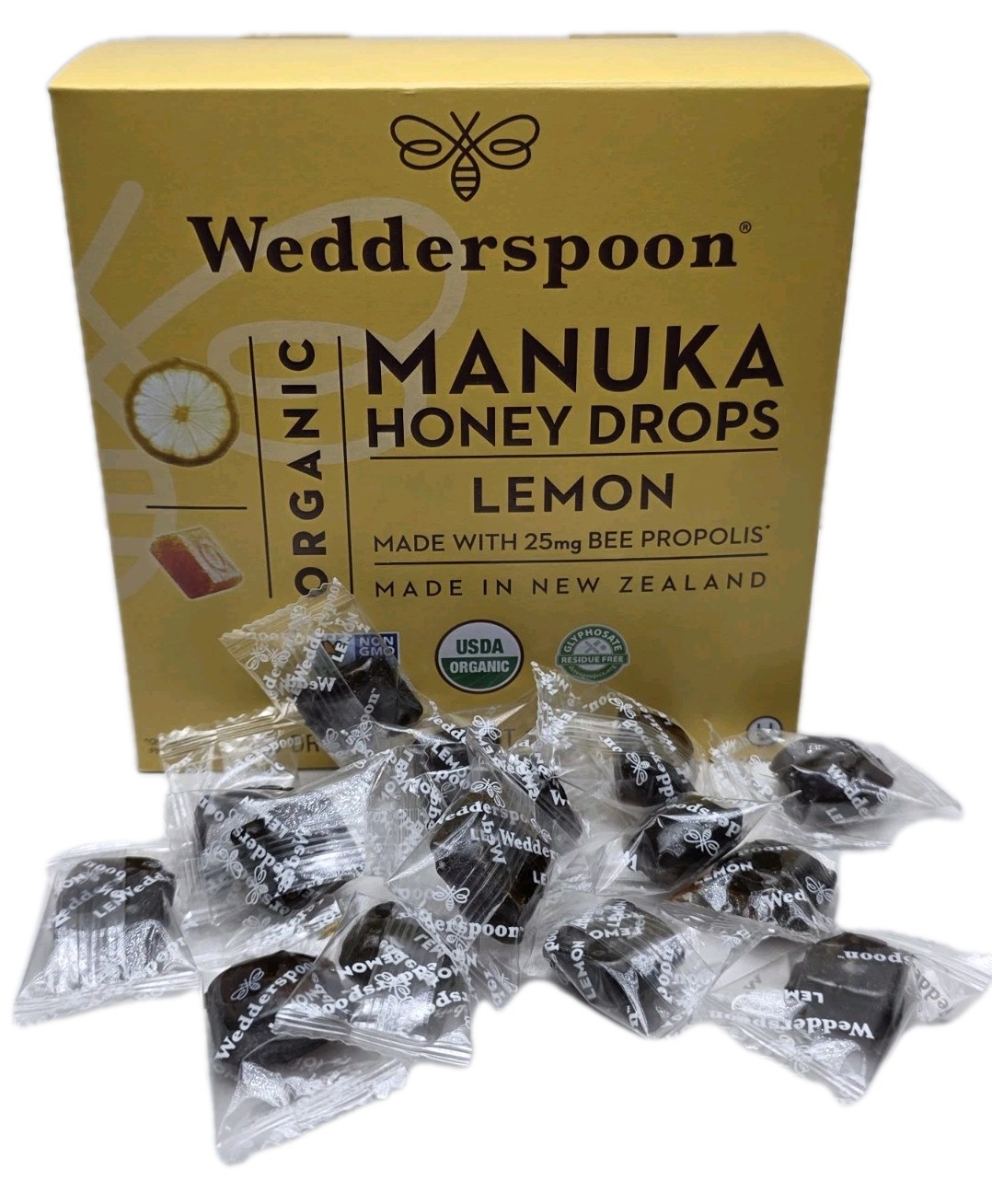 Wedderspoon Organic Manuka Honey Lemon Drops, 60 Count, Free Shipping-EXP:2028