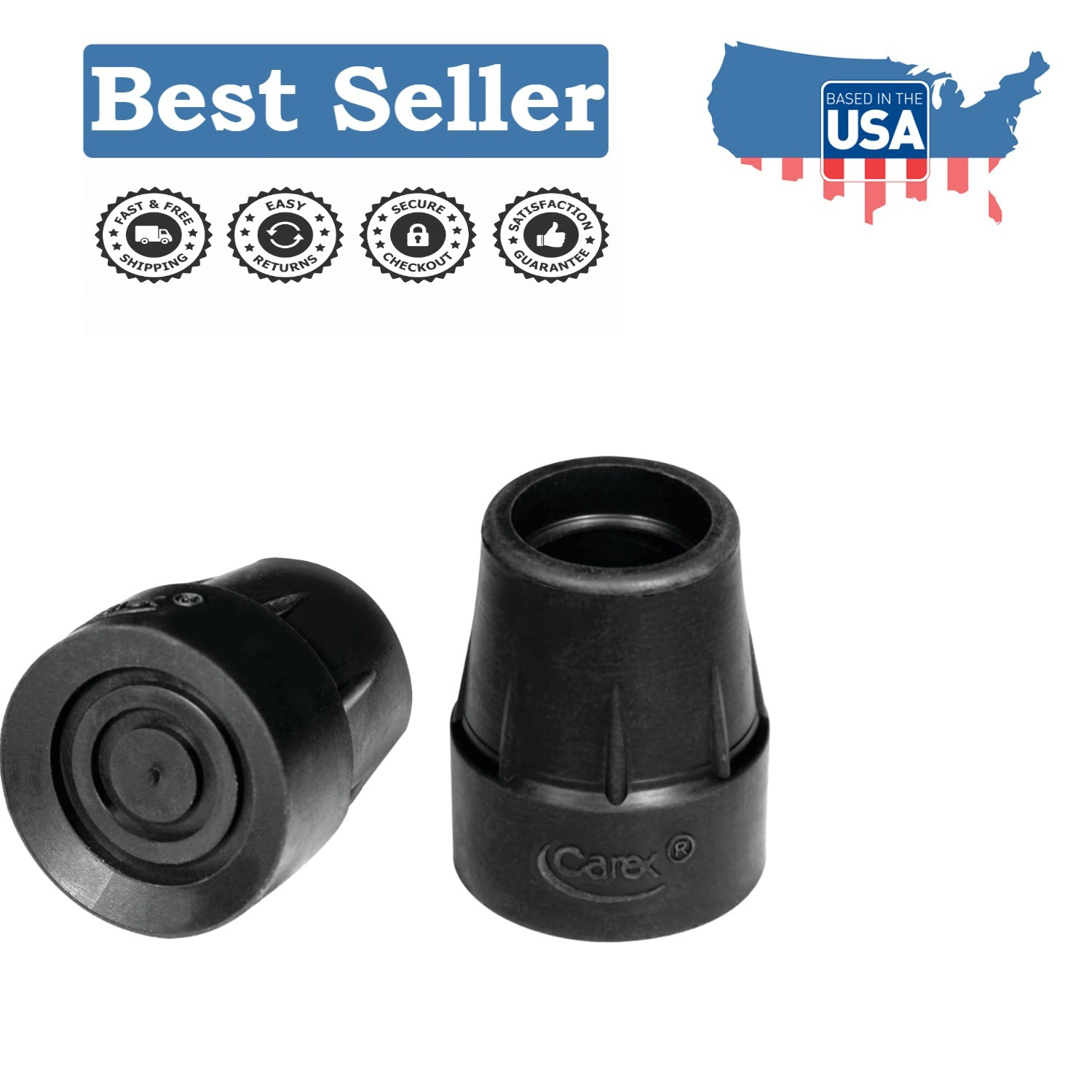 7/8 Inch Black Cane Tip – Durable Lightweight TPR Rubber for Enhanced Support