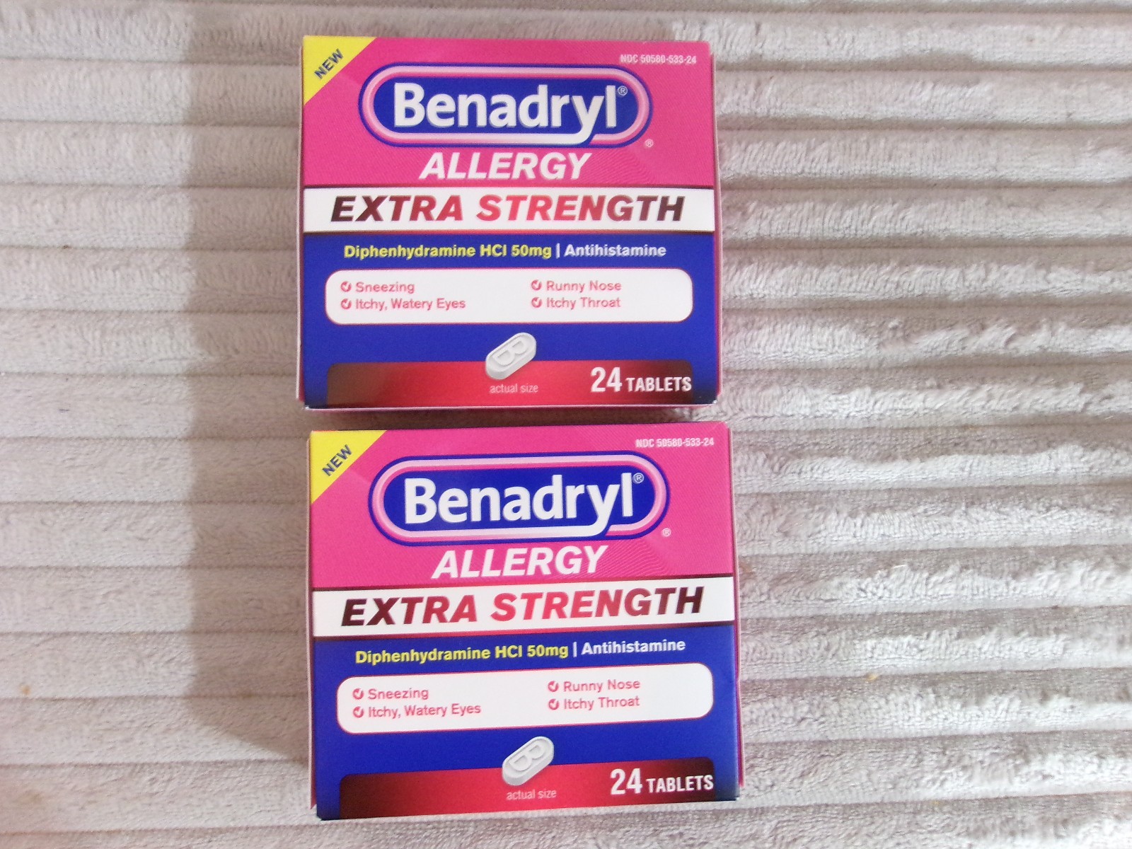 2 Boxes Extra Strenght Benadryl Allergy Relief 48 Tablets 50mg Nov 2027