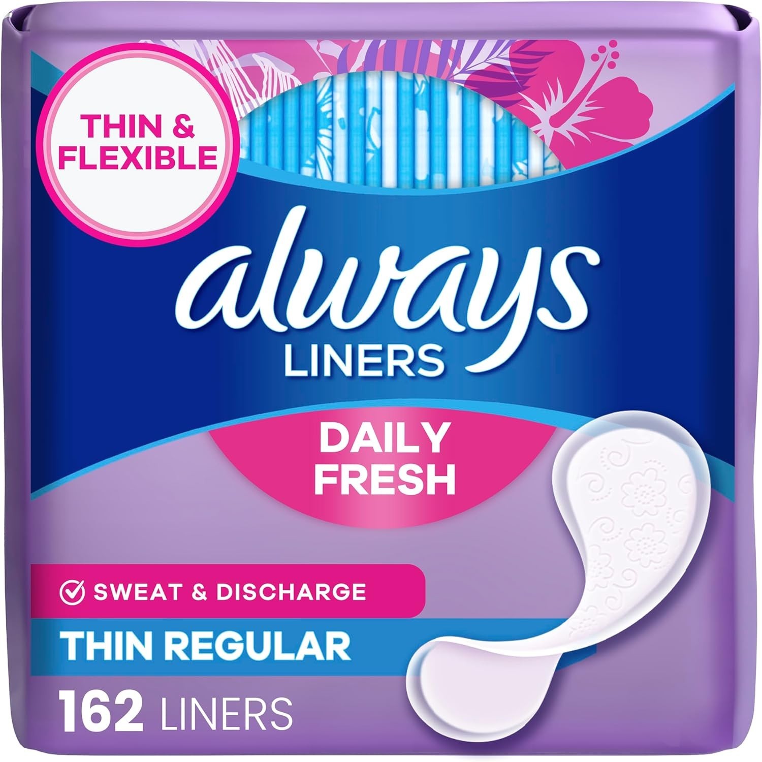 Always Daily Fresh Thin Liners, Regular Absorbency, Unscented Panty Liners, 162