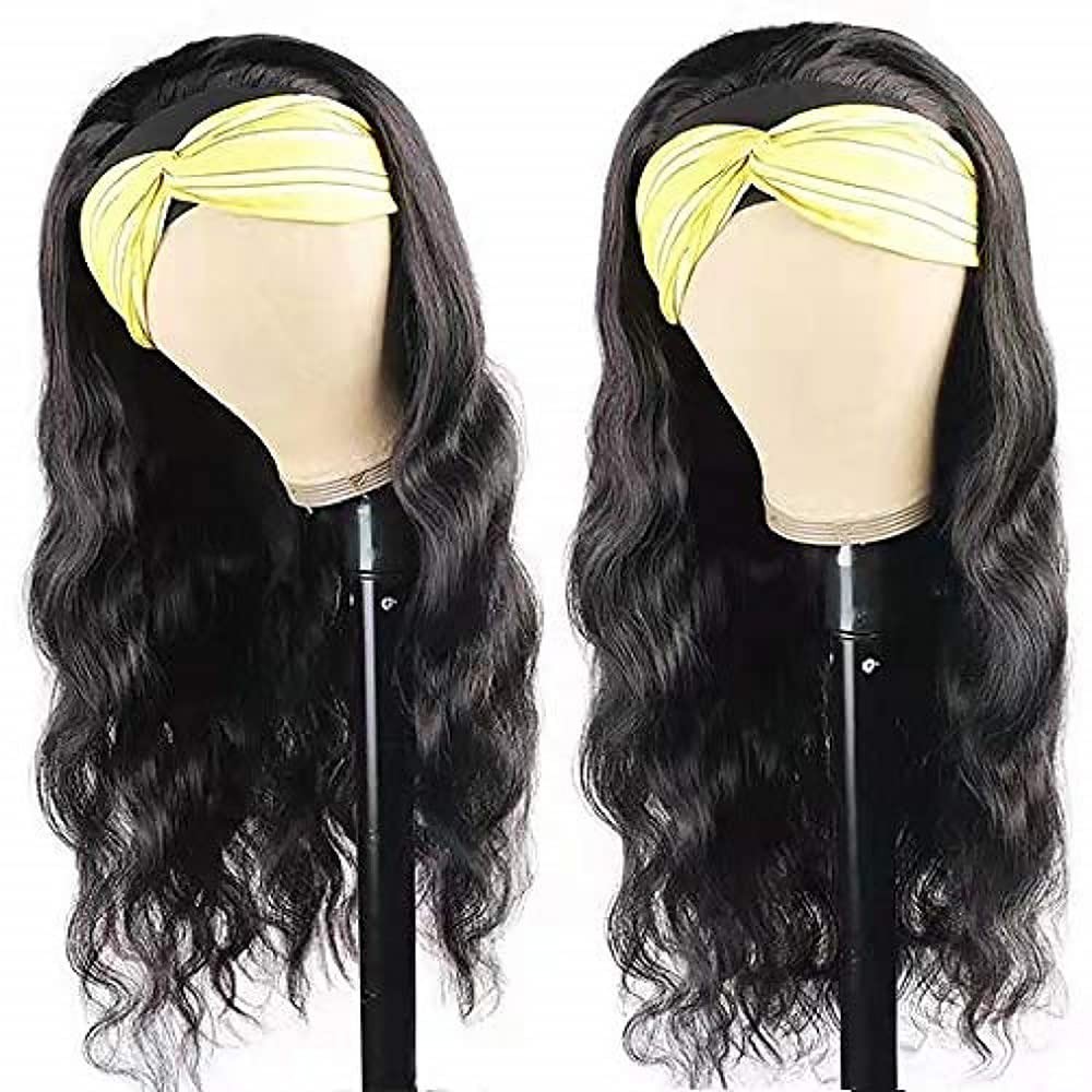 Higher Body Wave Headband Human Hair Wig 24 Inch Glueless None Lace Front Wig