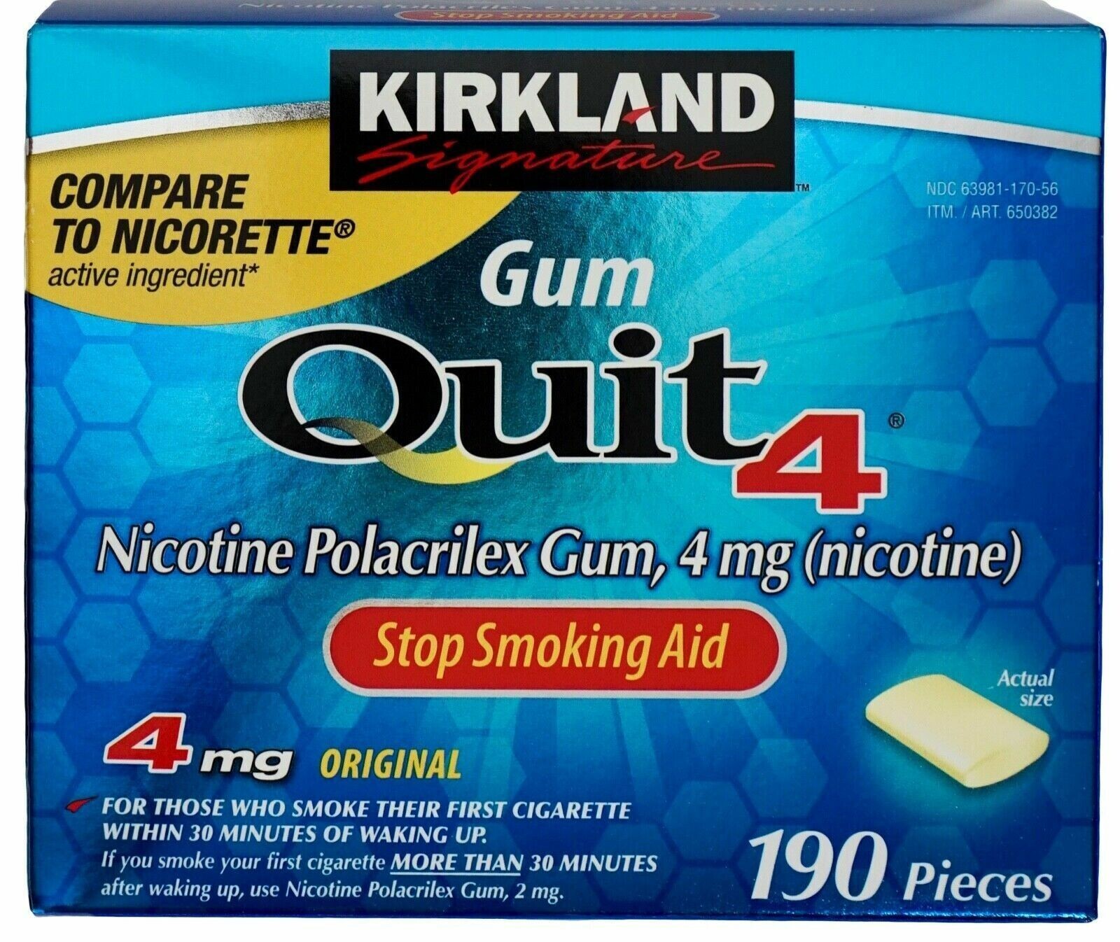 Kirkland Signature Quit Gum 4mg 190 Pieces Stop Smoking Generic Nicorette 4/25