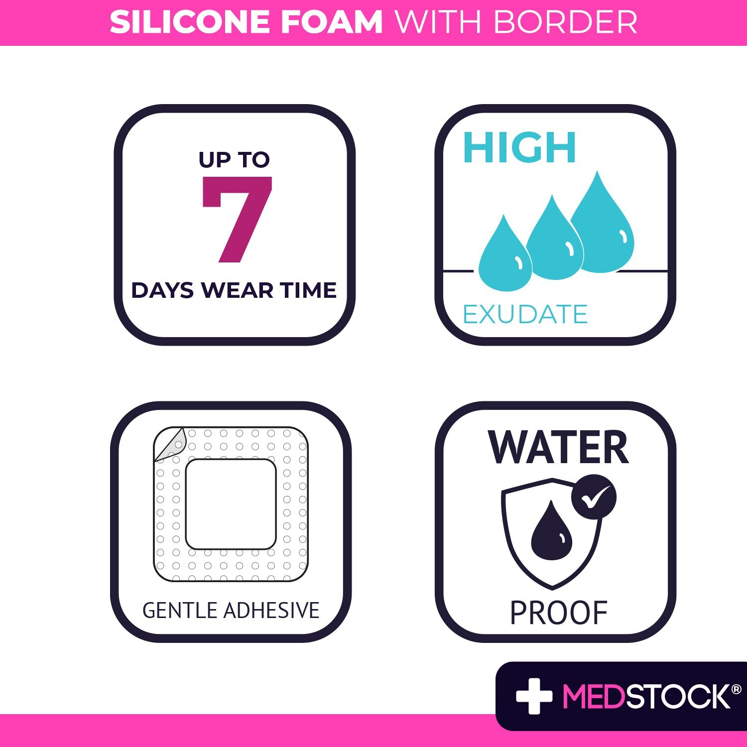 MEDSTOCK Silicone Foam Sacrum Dressing with Border – 9″ x 9″ (Box of 5)