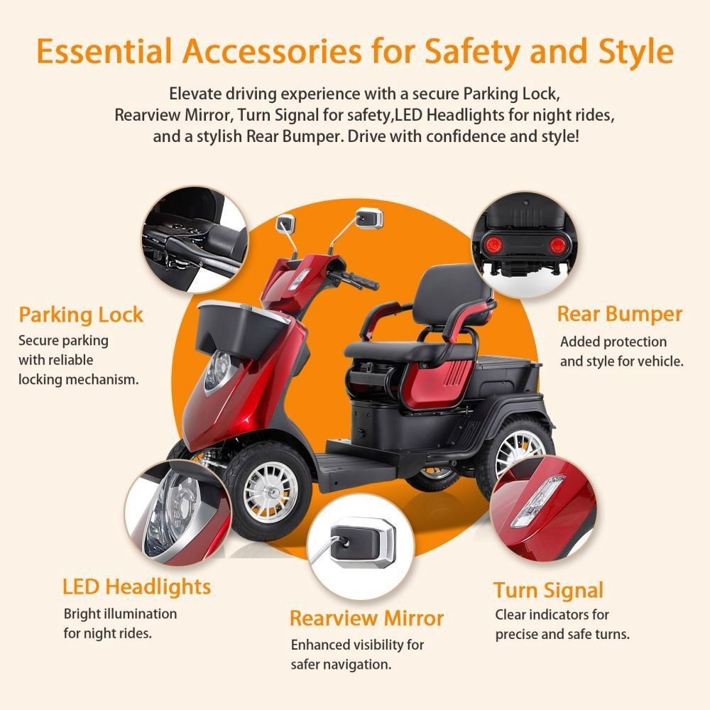 1000W 4-Wheel Heavy Duty Adjustable 2-Seat Electric Power Mobility Scooters