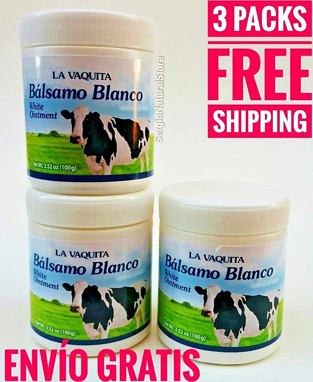 3 Packs BALSAMO BLANCO LA VAQUITA POMADA 3.52 oz. ea BALSAMO WHITE Exp 12/2025
