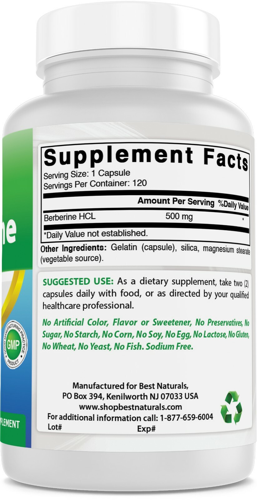 2 Pack Best Naturals Berberine 500 mg 120 Capsules