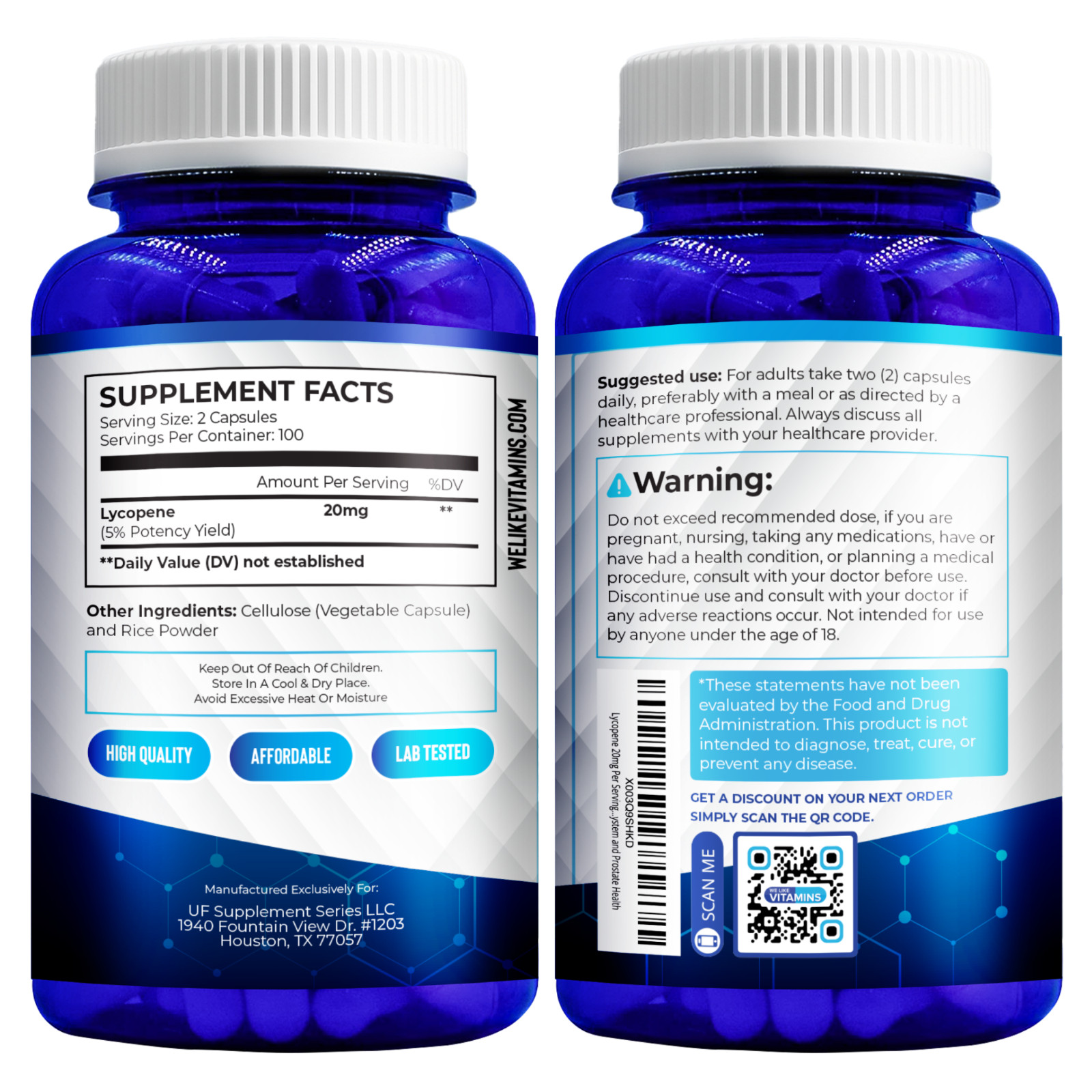 Lycopene 20mg Per Serving 200 Capsules Supplement Antioxidant Prostate Health