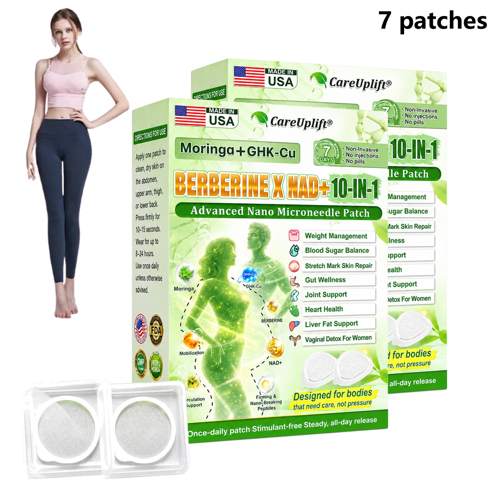 CareUplift Berberine X NAD+ 10-in-1 Nano Microneedle Patches for Weight