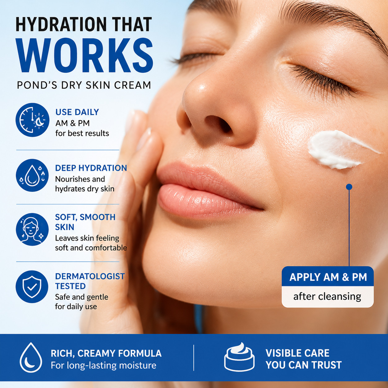 Pond’s Dry Skin Cream 6.5 oz Face Moisturizer Rich Hydrating Facial Moisturizer