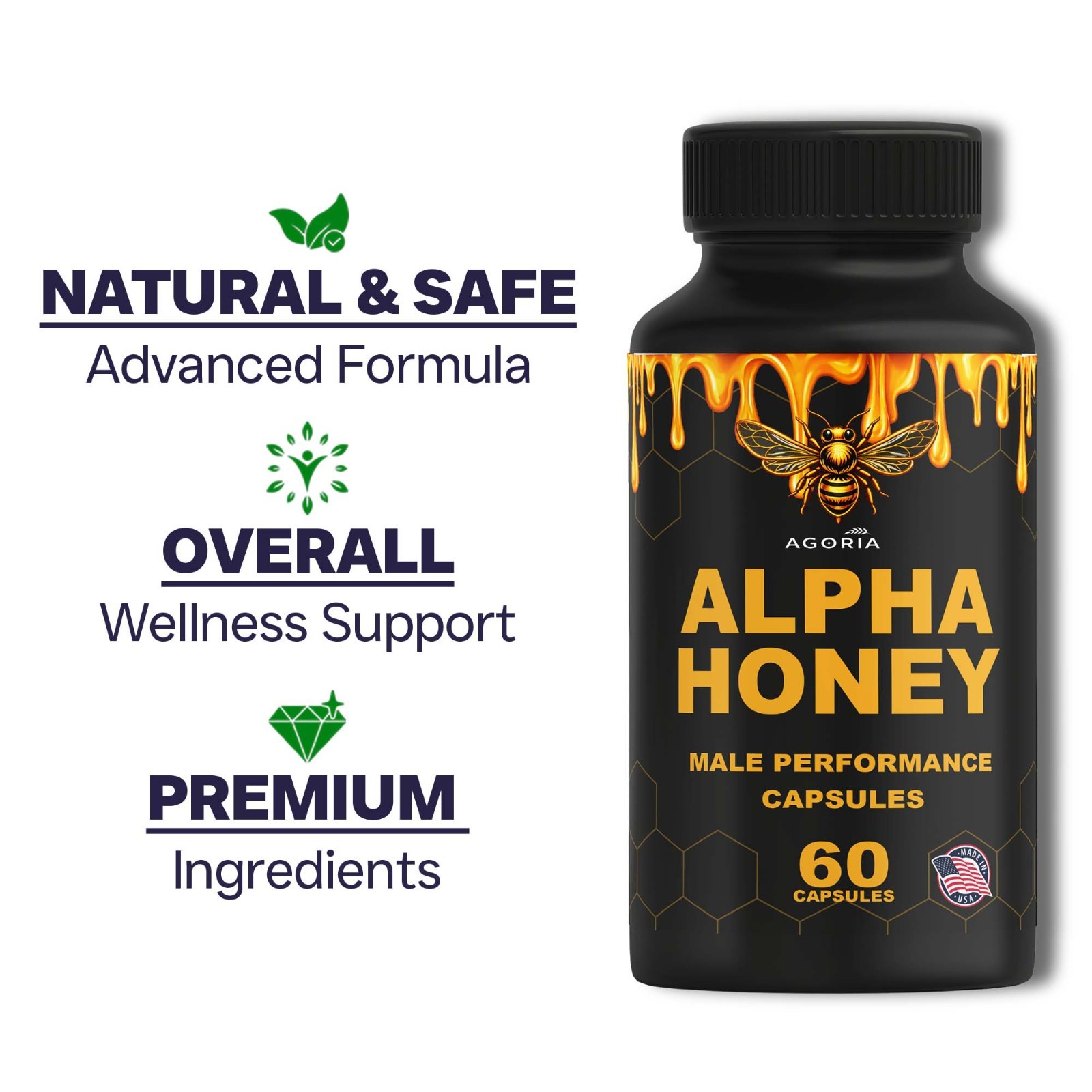 ( 5 Pack ) Alpha Honey Male Performance Capsules, AlphaHoney Capsules Supplement