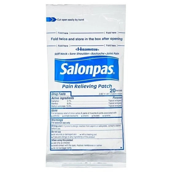 Salonpas Pain Relief Patch 20 Count 8 Hour Relief Camphor Menthol Back Muscle