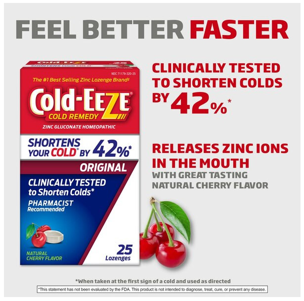 Cold-EEZE Natural Cherry Zinc Lozenges, Cold Remedy, 25 Ct