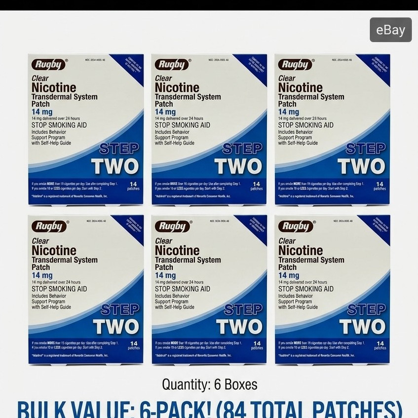 Rugby Nicotine Stop Smoking Patch Step 2 14mg Transdermal 6-Pack (84)