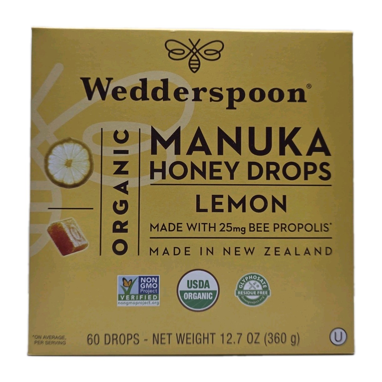 Wedderspoon Organic Manuka Honey Lemon Drops, 60 Count, Free Shipping-EXP:2028