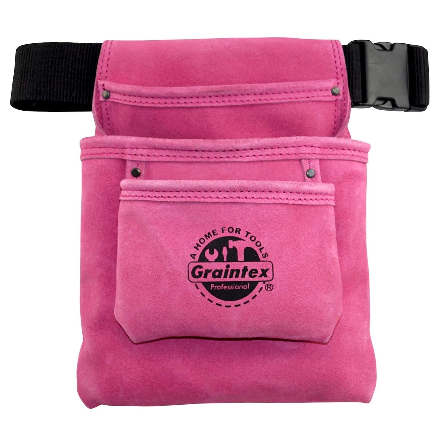 Graintex SS2033 3 Pocket Nail & Tool Pouch Pink Color Suede Leather with 2â