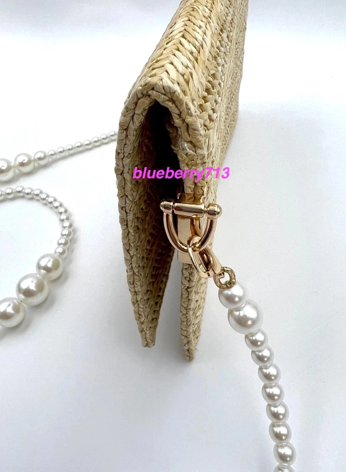 New! D ior Straw Beige Makeup Zipper Bag with Chain
