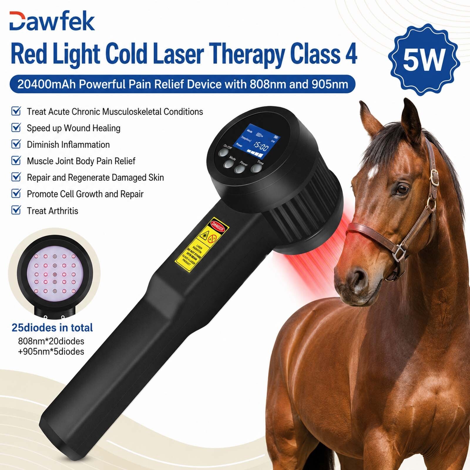 5000mW Photobiomodulation Cold Laser Device 808nm 905nm Horse Body Pain Relief