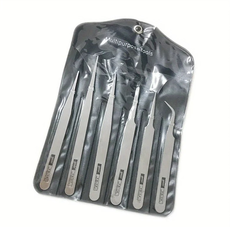 6pcs Stainless Steel Precision Tweezers Set Succulent DIY Craft Tool Kit – NEW
