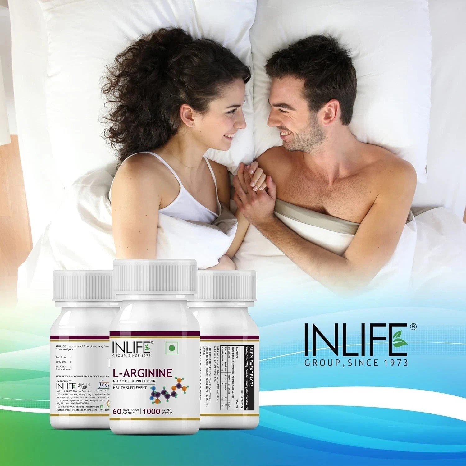 INLIFE L Arginine Capsules 1000mg Supplement – 60 Capsules