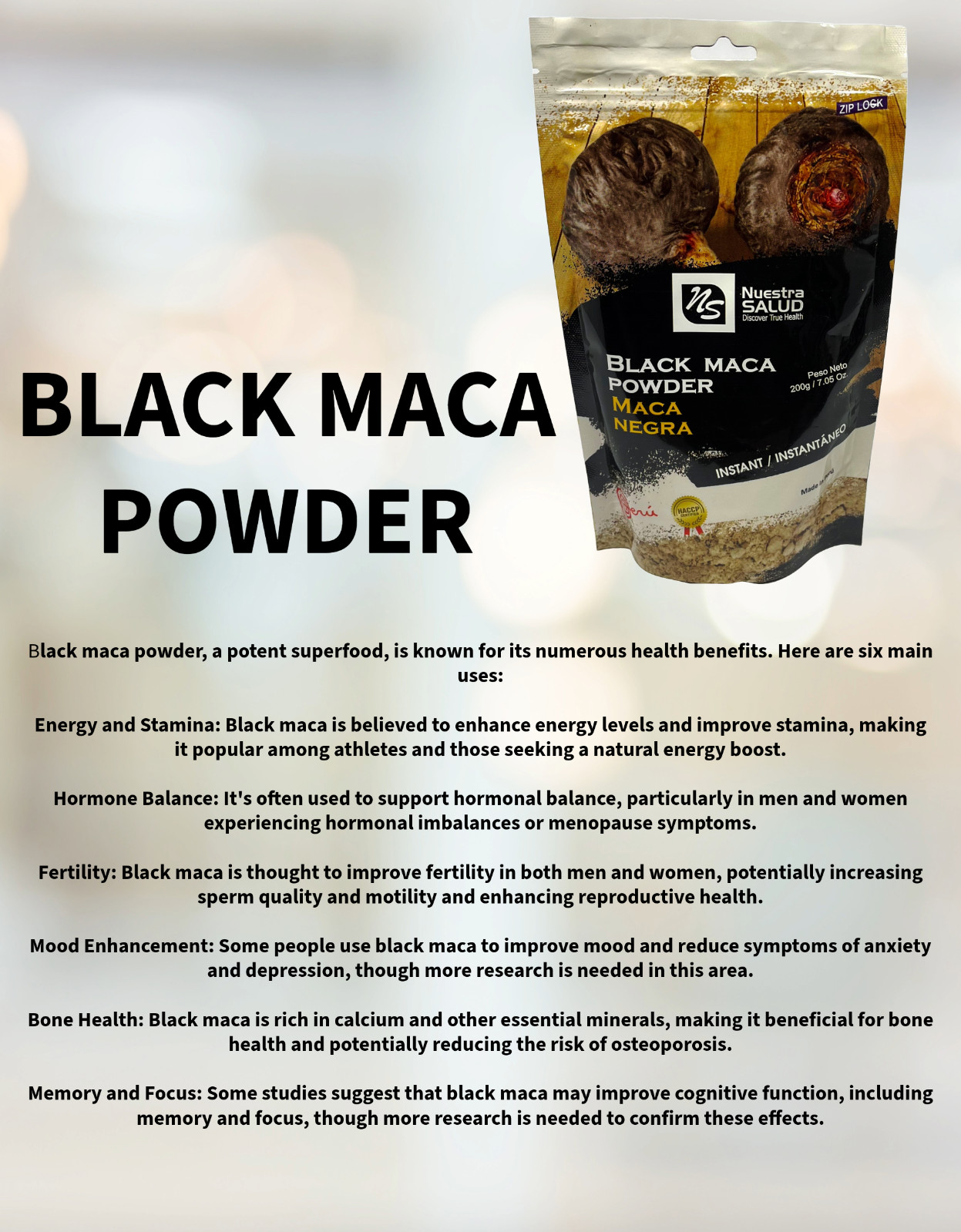 Black Maca Powder (200g) Unleashed The Power Peruvian Maca Negra Gelatinized