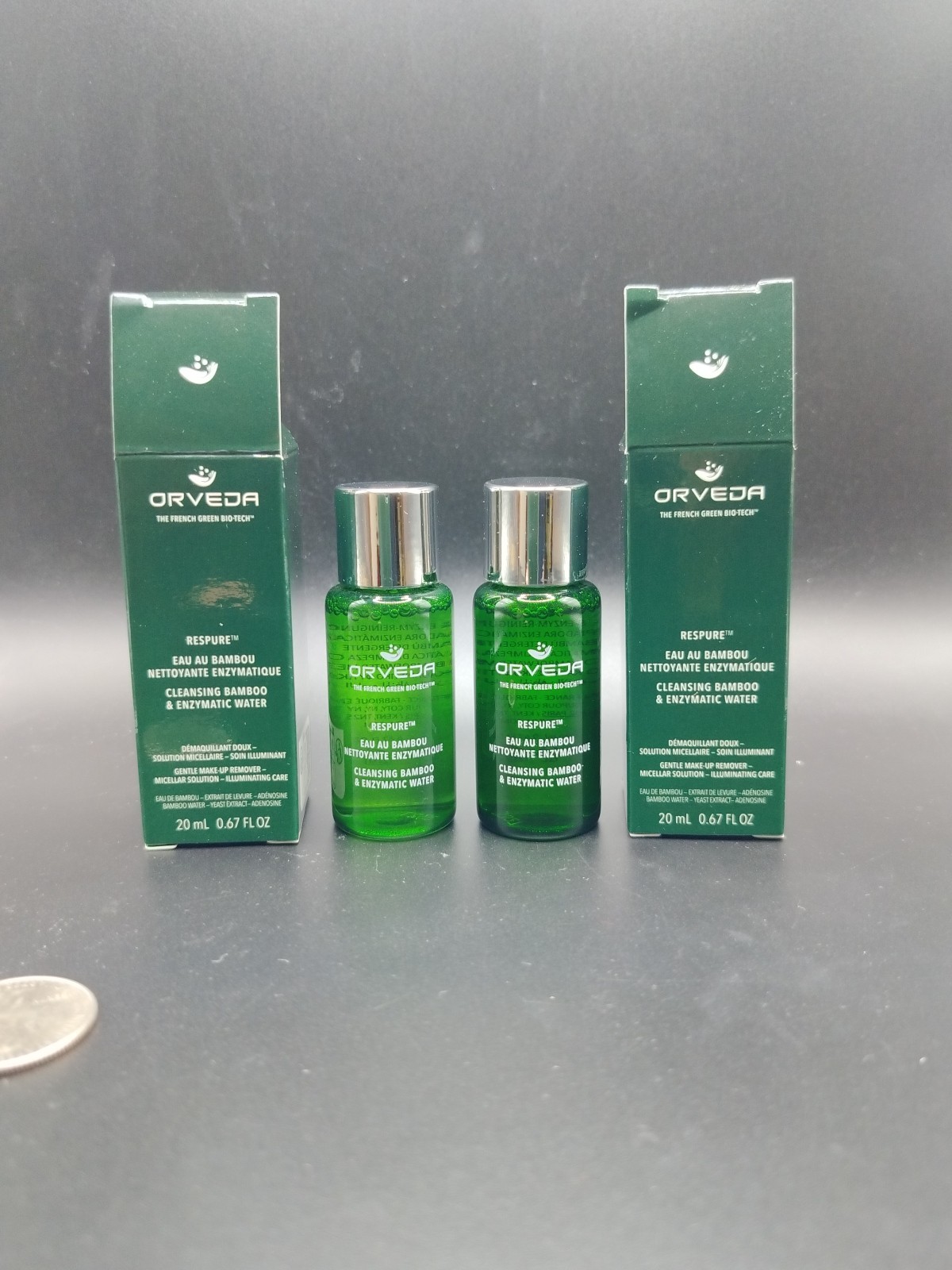 2x Orveda Respure Cleansing Bamboo & Enzymatic Water 0.67oz /20ml each Travel sz