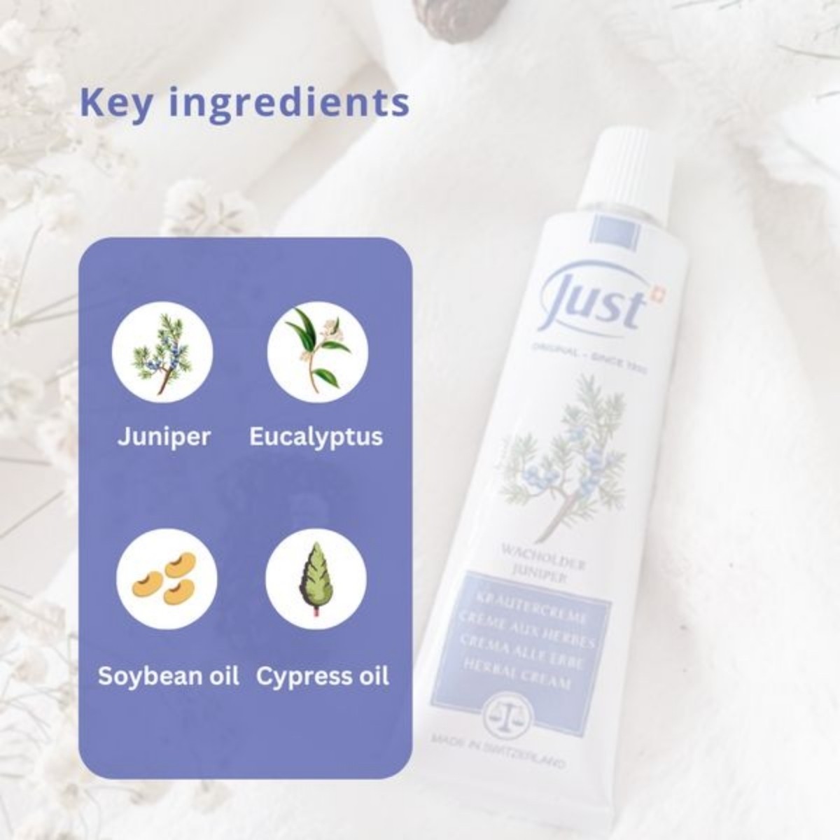 SWISS JUST Thyme+Juniper Cream+31 Essential Oil Anti Aging Therapy Body Massage