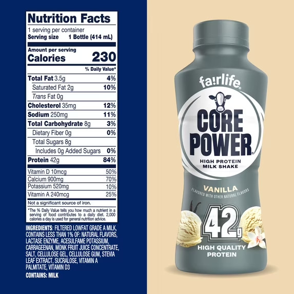 Core Power High Protein Shake, Vanilla, 42g Bottle, 14 fl oz